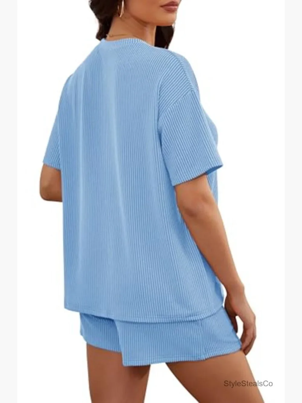Ribbed Knit Lounge Shorts Set - Two Piece Matching Tracksuit